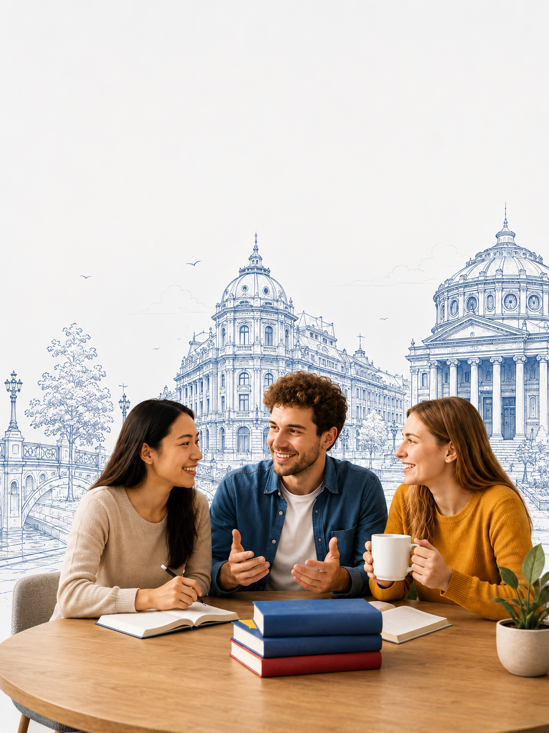 International learners practising Romanian together in Bucharest